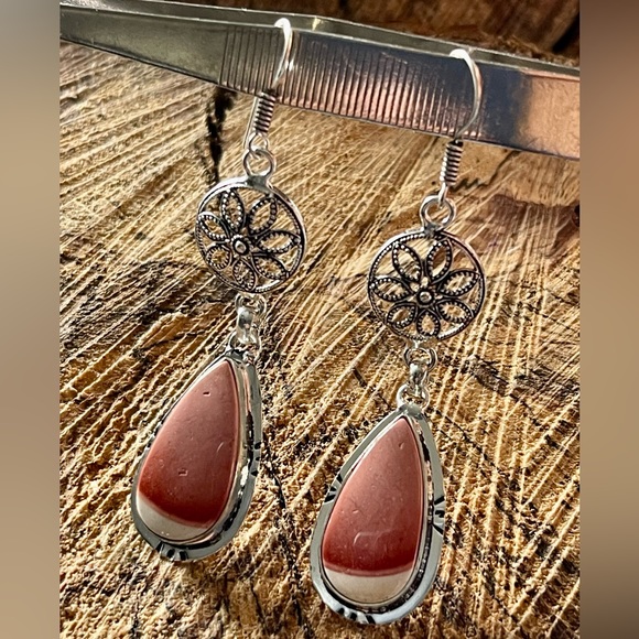 Reddish-Brown Mookaite Earrings 2 1/4” - Picture 3 of 5